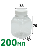 Бутылка 200мл "КВАДРАТ" с широким горлом (38мм)+крышка